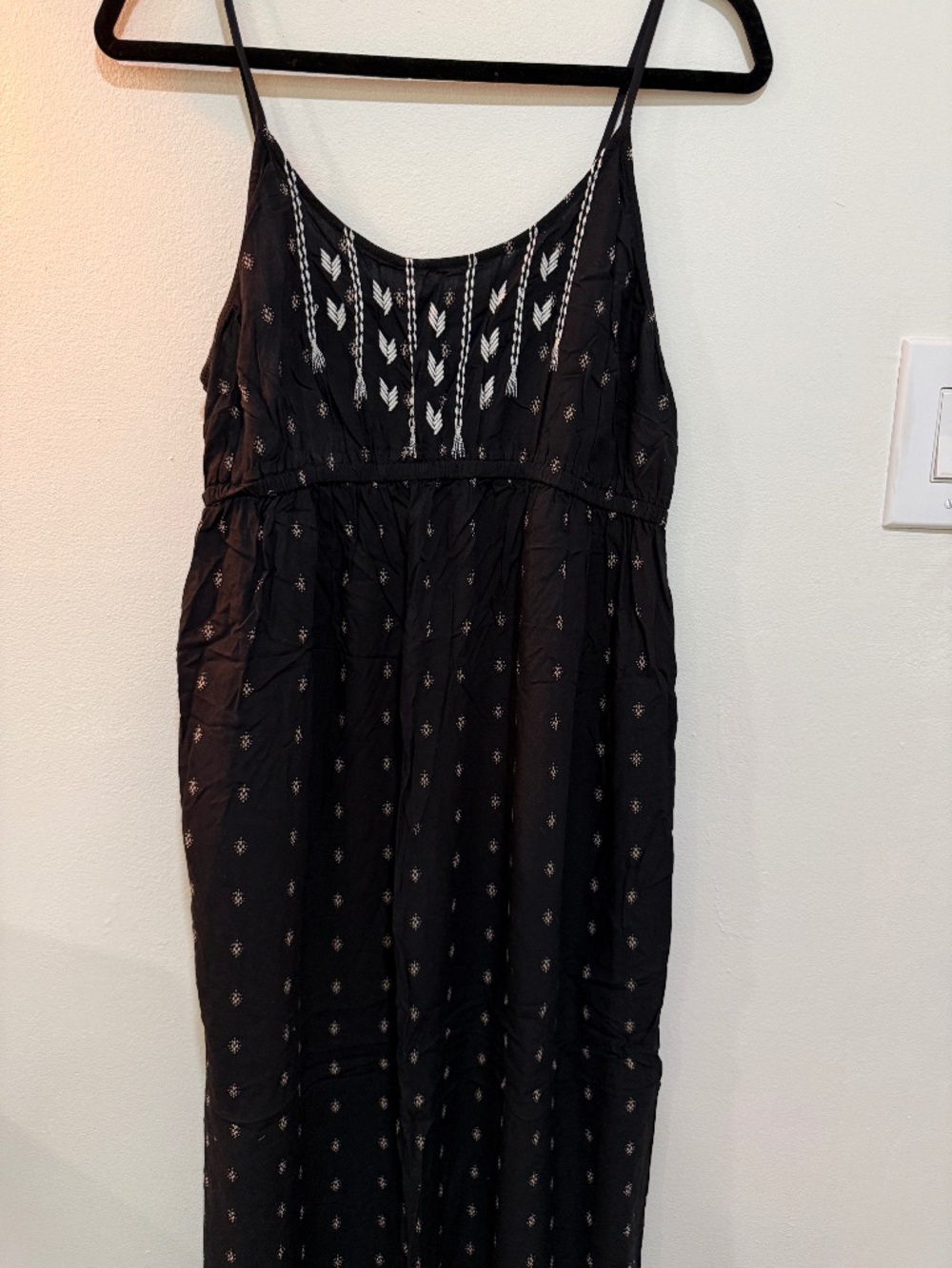 Boho Maxi Dress, Embroidered, adjustable spaghetti straps